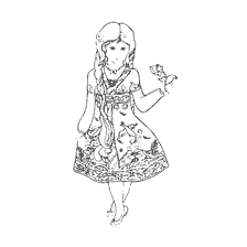 boyama sayfası: Bir Mezen resmi ile Rus g&uuml;zelliğinin kıyafeti