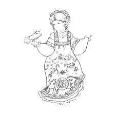 boyama sayfası: Bir kız bir Mezen modeli ile bir elbise i&ccedil;inde