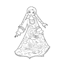coloring page: Permogorsk painting with the image of a girl in a dress with a pattern