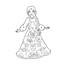 coloring page: Drawing for coloring with the image of a girl in Permogorsk mural