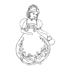 coloring page: Permogorsk painting with the image of a girl in an elegant dress
