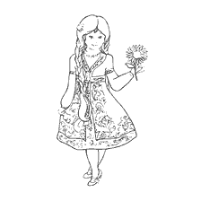 coloring page: Permogorsk painting: a girl in a patterned dress with a flower