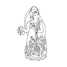 coloring page: Coloring Russian beauty in the style of Permogorsk painting
