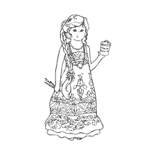 coloring page: Drawing for coloring with the image of a girl in a traditional dress with patterns of Permogorsk mural