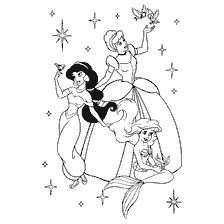 pagina da colorare: Colorazione con Principesse Disney - Gelsomino, Cenerentola e Ariel