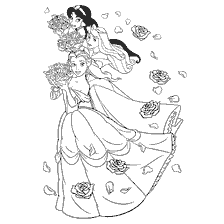 pagina da colorare: Disney Principessa Belle e Gelsomino con Fiori
