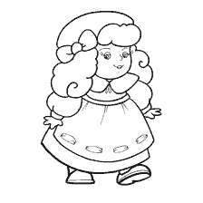página para colorear: Imagen con muñeca de color con grandes rizos y vestido