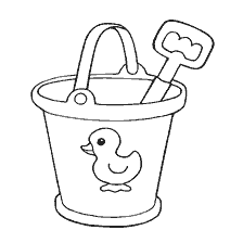 página para colorear: Un cubo con un patito y una espátula