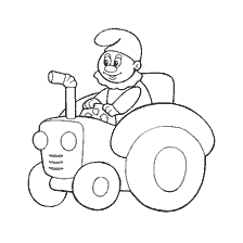 página para colorear: Colorear con un tractor de juguete y un payaso