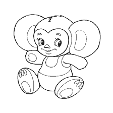 página para colorear: Colorear con la imagen de Cheburashka - un personaje lindo con grandes orejas y una sonrisa amable.