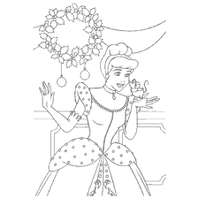 pagina da colorare: Colorare Cenerentola, celebrare il nuovo anno, con una decorazione sotto forma di una corona e un piccolo amico sulla sua mano