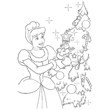 pagina da colorare: Colorazione Cenerentola decorazione dell'albero di Capodanno con giocattoli e caramelle
