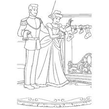 pagina da colorare: Cenerentola e Principe al camino con calze di anno nuovo