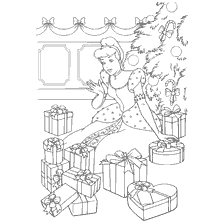 pagina da colorare: Principessa Disney tra i regali di anno nuovo sotto l'albero di Natale