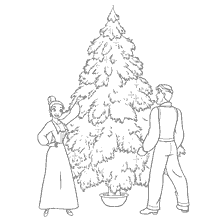pagina da colorare: Principesse Disney decorare un albero di Natale