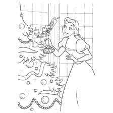 pagina da colorare: Principessa Belle decora l'albero di Natale