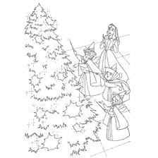 pagina da colorare: Principesse Disney prepararsi per Anno nuovo decorando un albero di Natale