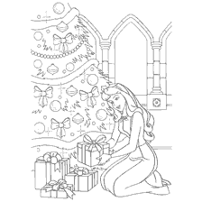 pagina da colorare: Principessa Disney all'albero di Natale con regali
