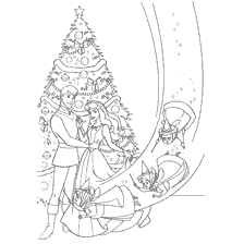 pagina da colorare: Principessa Aurora con un albero di Natale