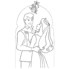 pagina da colorare: Principessa Aurora e Principe sotto le mistletoe di Natale