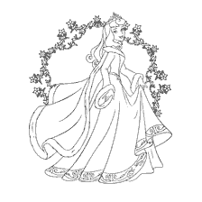 pagina da colorare: Disney Principessa Aurora colorazione in vestito invernale contro elementi floreali