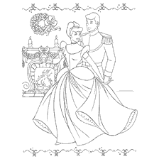 pagina da colorare: Cenerentola e Principe festeggiano il nuovo anno davanti al camino
