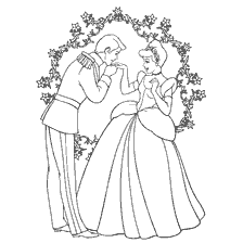 pagina da colorare: Cinderella colorante e Principe sullo sfondo della decorazione di Capodanno