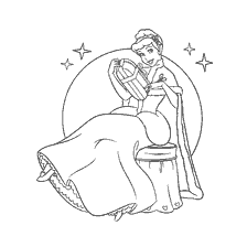 pagina da colorare: Cenerentola vernice seduta con un regalo tra stelle