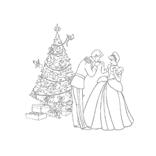 pagina da colorare: Cenerentola e Principe all'albero di Natale, libro da colorare per i bambini