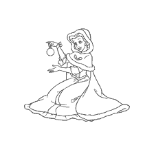 pagina da colorare: Disegno di Principessa Belle che tiene una palla di anno nuovo