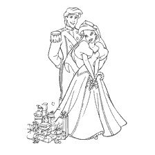 pagina da colorare: Principessa Disney Ariel e Principe Eric con regali