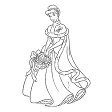 pagina da colorare: Colorare con Cenerentola in un outfit invernale con un bouquet