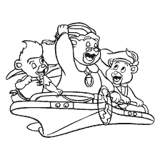 coloriage: Trois ours gummy fun flottant sur bateau