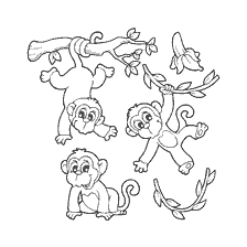 coloring page: Coloring with monkeys playing on a tree