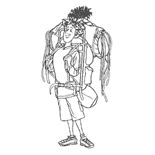 coloring page: Jonathan of Monsters on vacation with a big backpack
