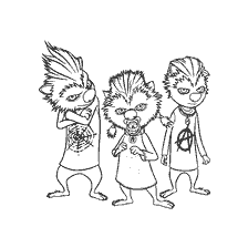coloring page: Drawing of little werewolves from the movie Monsters on vacation
