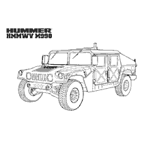 kleurplaat: Tekening van de Hammer HMMWV M998 voor het schilderen