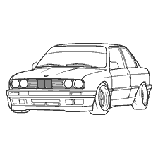 kleurplaat: Zwart en wit kleuren van een BMW auto voor kinderen