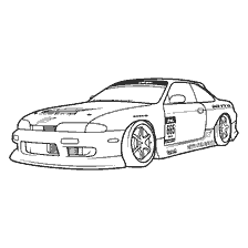 kleurplaat: Lineaire tekening van een sportwagen voor kleuren