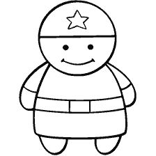 página para colorear: Un dibujo de un soldado sonriente usando un casco con una estrella