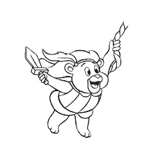 coloriage: Couleur Ours Gummy avec épée et corde