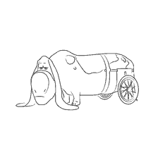coloring page: Basset Hound Pops in a wheelchair from the cartoon The Secret Life of Pets
