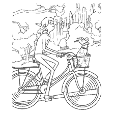 coloring page: Katie and Max have fun riding their bike