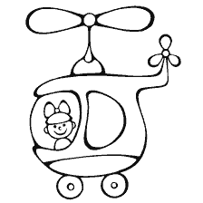 página para colorear: Un dibujo de un helicóptero con un niño sonriente dentro