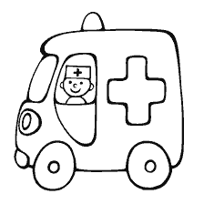 página para colorear: Ambulancia con conductor en forma médica