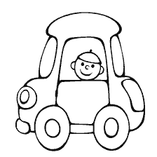 página para colorear: Colorear un coche con un niño sonriente dentro