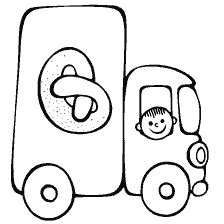página para colorear: Camión con un niño sonriente y una imagen de pan