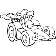 página para colorear: Colorear un coche de carreras con clubes de humo