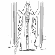 pagina da colorare: Anakin Skywalker da Star Wars in un mantello con una spada