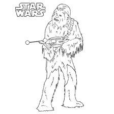 coloring page: Chewbaka with a blaster in the coloring of Star Wars